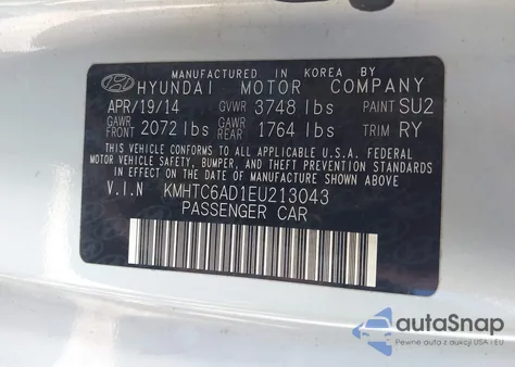 2014 Hyundai Veloster Re:flex W/Black z USA, uszkodzony, nr VIN KMHTC6AD1EU213043